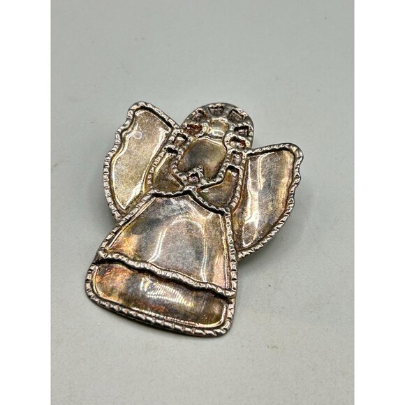 Brutalist Design Angel Pin Brooch & Pendant Signed Best Distressed Silver Color - Picture 3 of 7